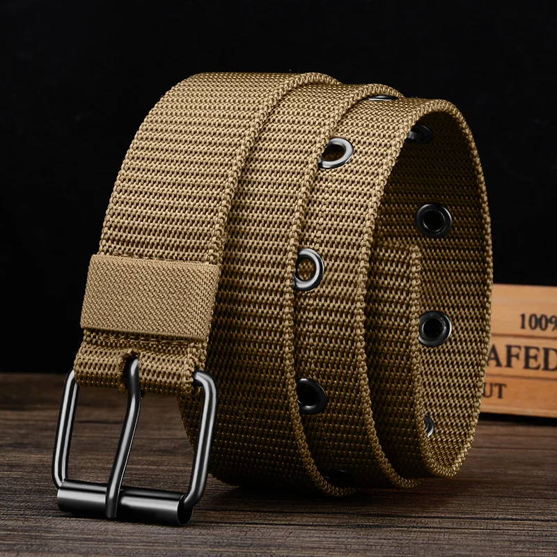 Perforated canvas belt, 120 cm men pin buckle belt, student youth Korean version, versatile jeans belt, Men Canvas Belt
