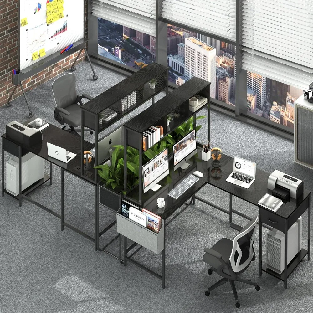 L Shaped Gaming Desk with LED Strip & Power Outlet, Storage Shelf & Drawer, Storage Bag, Reversible Corner ffice Computer Desk 6