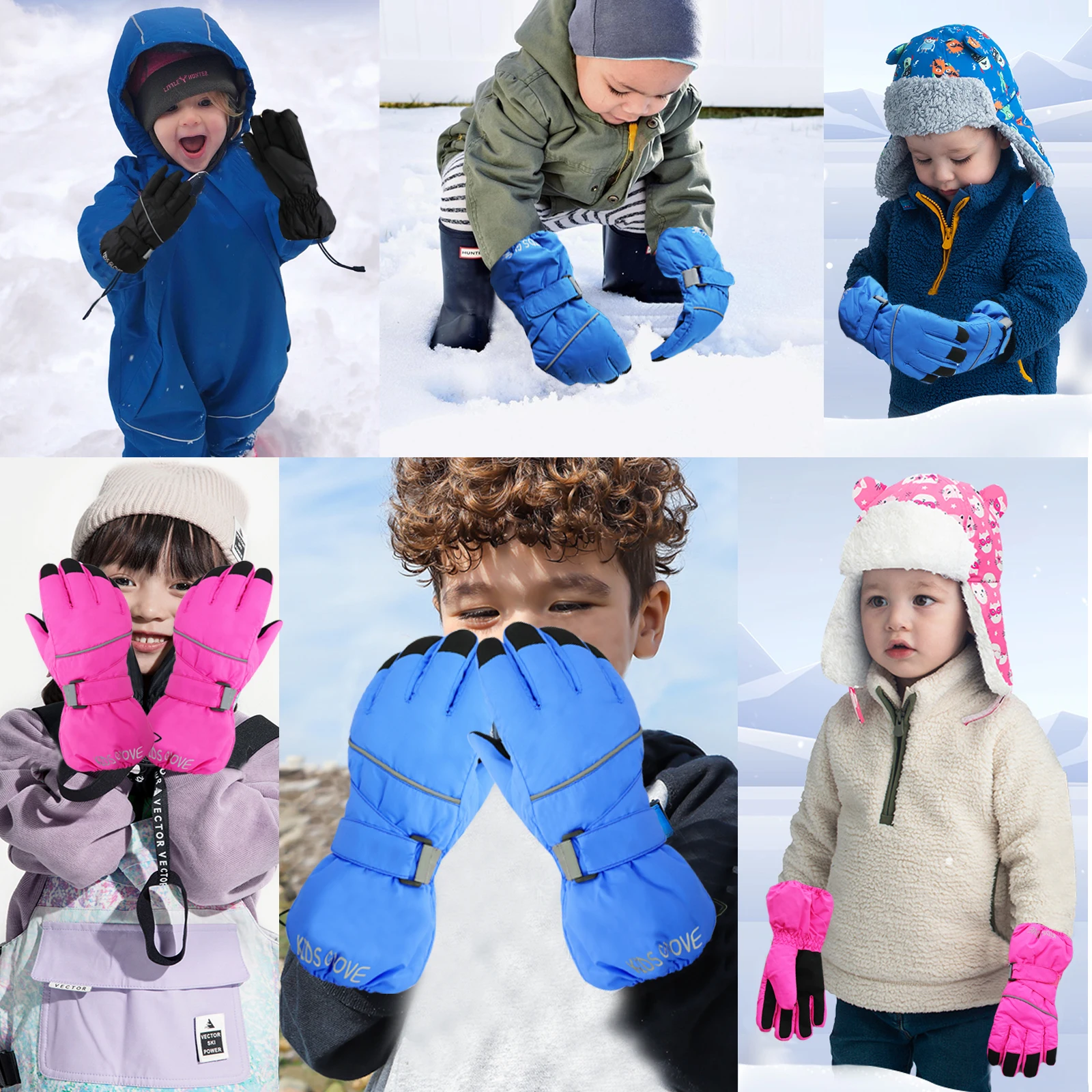 N-B BOKAPA Guantes de Esquí Niños de 8-10 Años Invierno Térmicos  Impermeables Anti-Viento Nieve Rosa Azul Manopla para Niña y Niño Trineo  Snowboard Patinaje Ciclismo Correr y Deportes al Aire Libre 