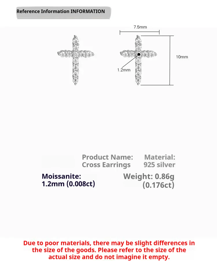 Iced Out Moissanit Kreuz Ohrstecker Damen 925 Sterling Silber Edlen Schmuck Elegante religiöse Ohrringe Ohrstecker Pass Tester Geschenk – Detail 5