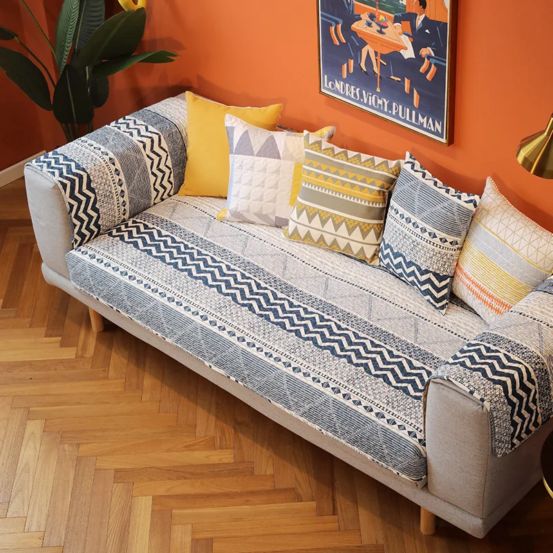

Simple Striped Sofa Cover Cotton Fabric Sofa Seat Cushion Pillowcase Non-slip Sofa Towel L-shaped Sofa Cover Can Be Customized