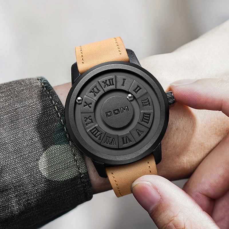 DOM New Trend Concept Men's Watch Creative Scrolling Pointer magnetic force Fashion  Personality Waterproof watch Free Shipping