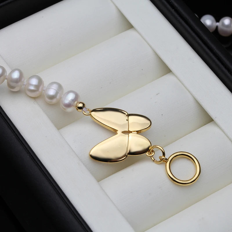 Beautiful Real Freshwater Natural Pearl Necklaces For Women,White Pearl Necklace Engagement Gift Butterflyer