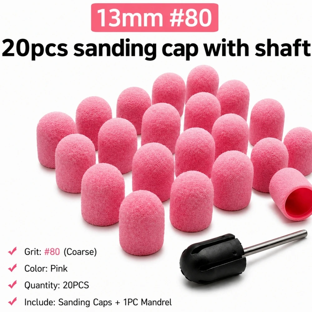 20개 고품질 13mm 네일 샌딩 캡(맨드렐 네일 드릴 비트 포함) 발 파일용 굳은살 제거제 네일 폴리셔(  80  120  180)호