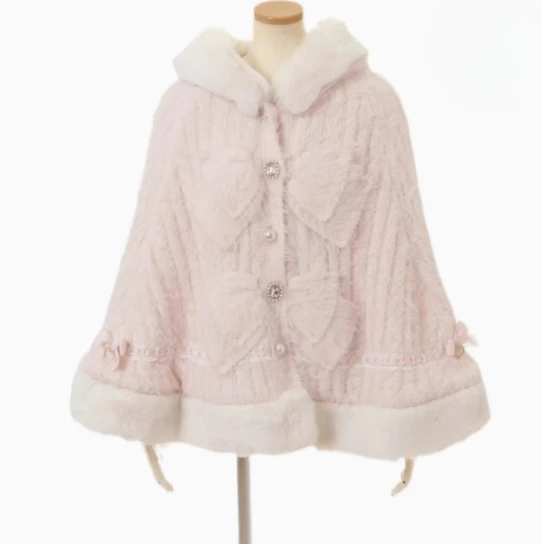 Autumn and Winter Japanese Liz Furry Knitted Cape Coat Sweet Girls
