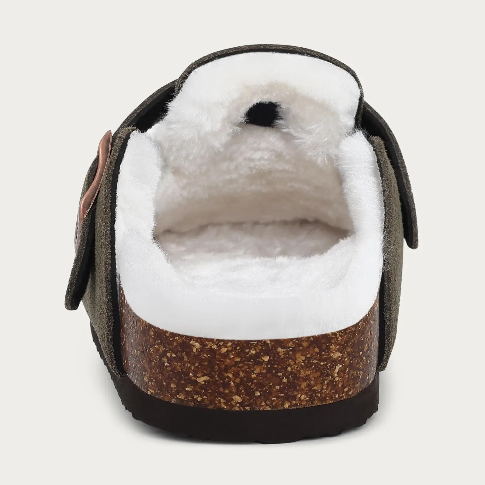 Women's Winter Furry Mules With Adjustable Buckle & Cork Insole_voghion.com