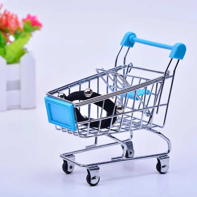 Baby Pretend Toy Supermarket Hand Trolley Mini Shopping Cart Desktop Decoration Storage Toy Gift Dollhouse Furniture Accessories 4