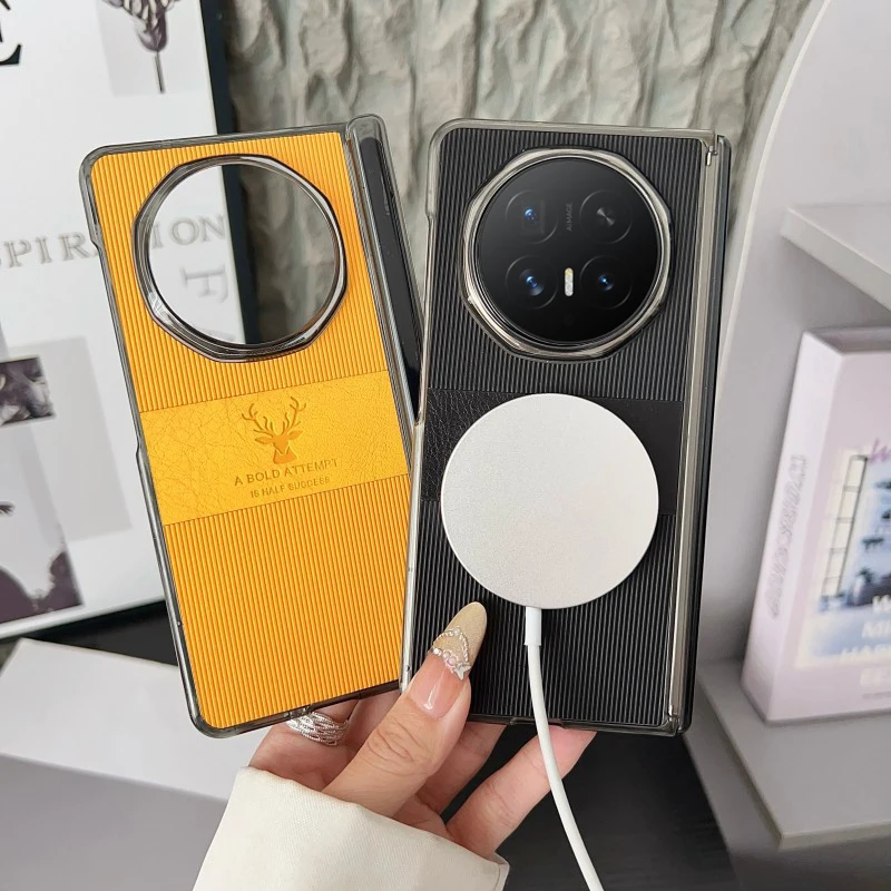 Luxury Magnetic Carbon Fiber Leather Case with Deer Design