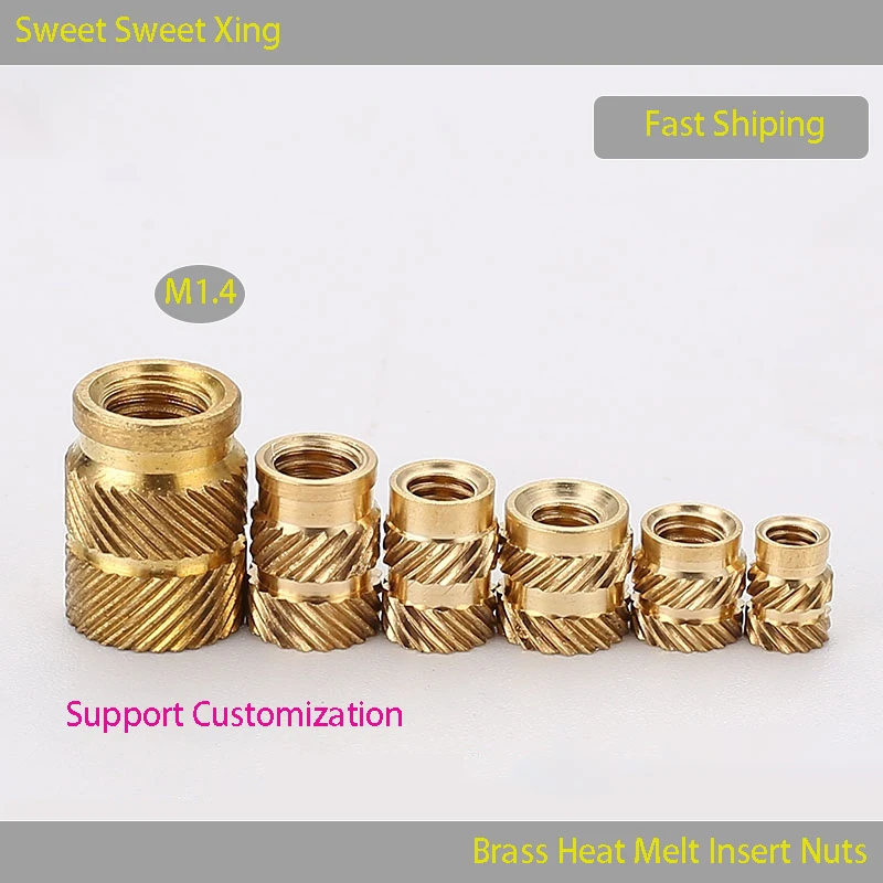 

Hot Melt Insert Soil Eight Double Twisted Knurled Nut Injection Molding Embedded Copper Insert Copper Nut M1.4 100 Pieces