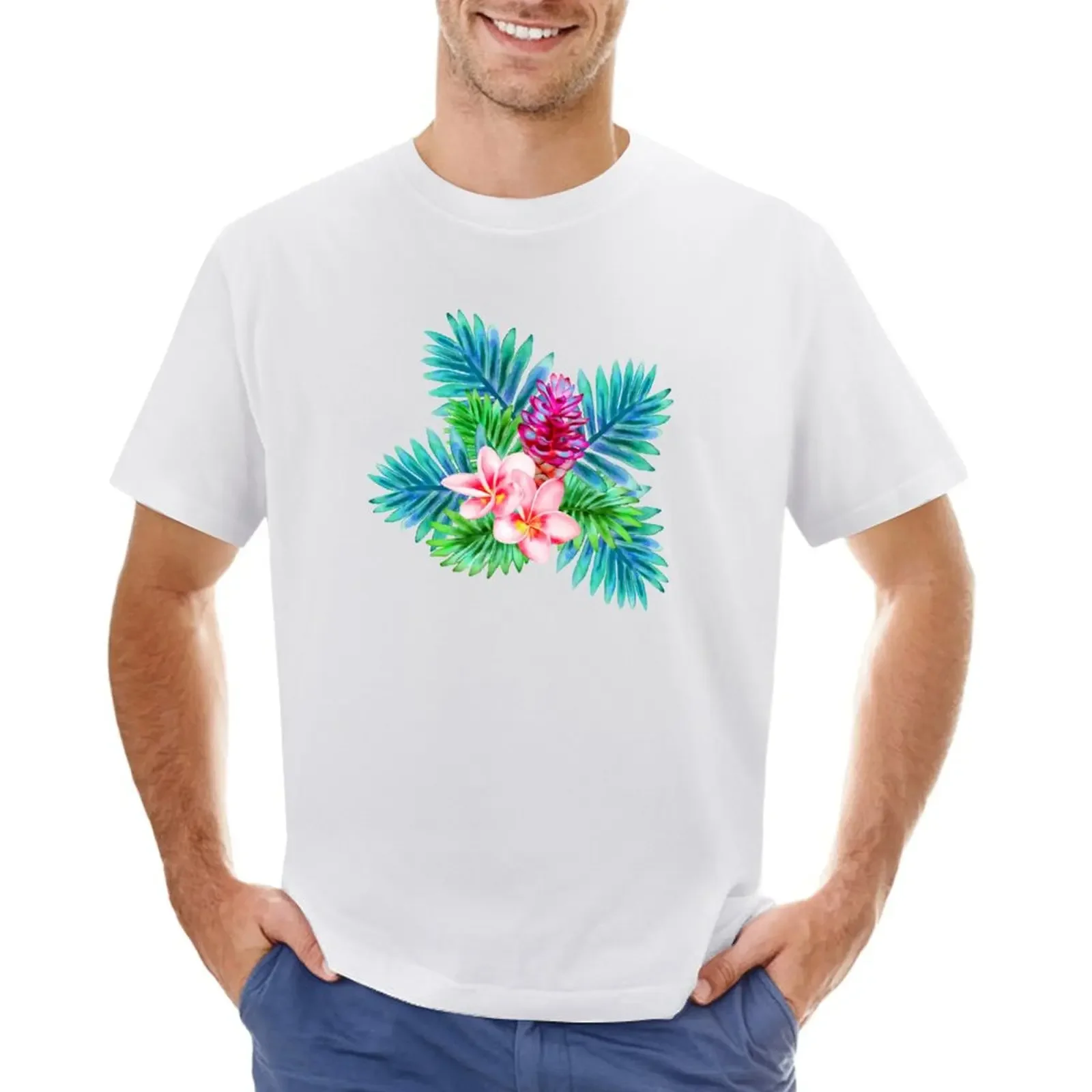 

Tropical Leaves Blue T-shirt animal prinfor boys boys animal print summer tops men t shirts
