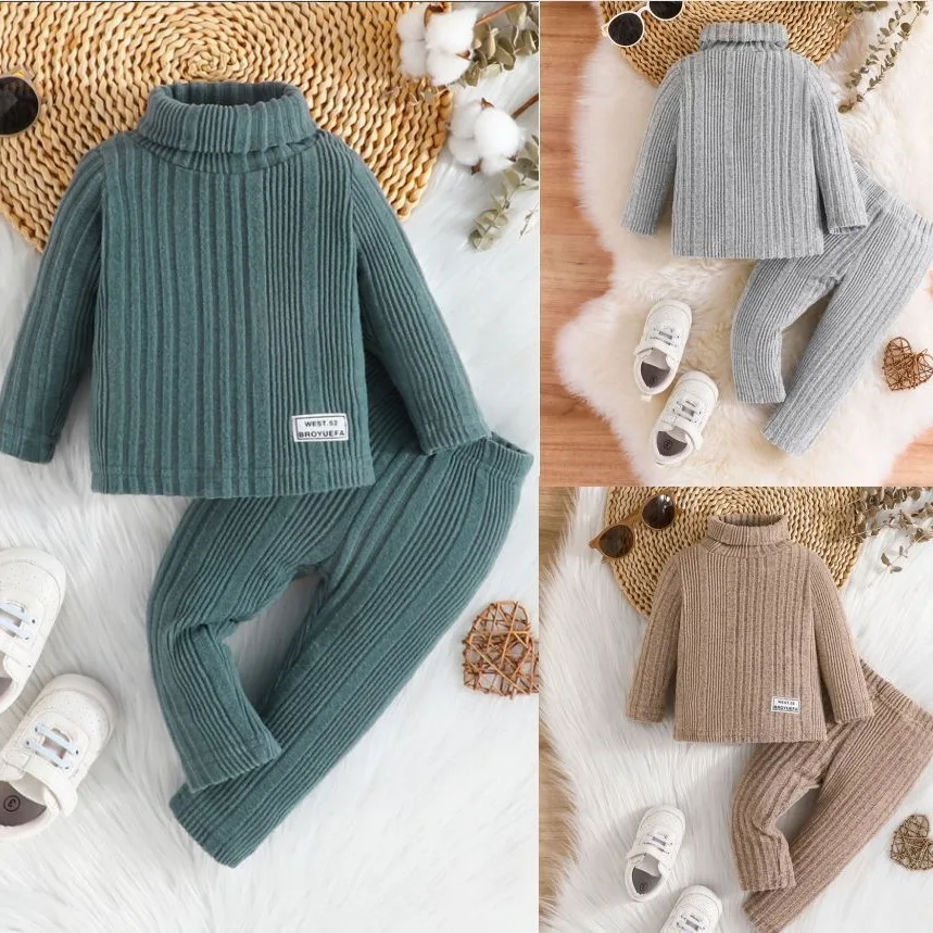 

Spring and Autumn Suit for Boys New Turtleneck Sweater Long Sleeve Set Vintage Pit Strip Home Wear Set Newborn Baby Girl Clothes