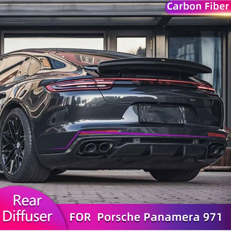 

Carbon Fiber Car Rear Bumper Diffuser Spoiler For Porsche Panamera 971 2017 2018 2019 Auto Rear Apron Lip Splitters Body Kit