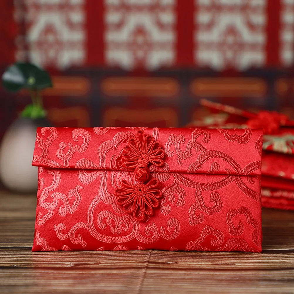 6 Pcs Buckle Fabric Red Envelope Chinese Knot Envelopes Silk Brocade Money Holders Paper Bags Printing Products Red Packets