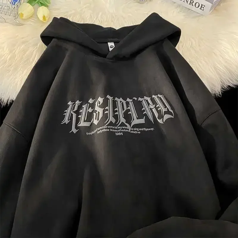 Autumn and winter coats for men, American trendy brand loose suede sweatshirts, large size retro trendy hooded top men clothing