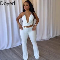 Doyerl Halter V-neck Backless One Piece Jumpsuit Women Sexy Hollow Out Sleeveless Night Club Outfits Birthday Rompers Overalls