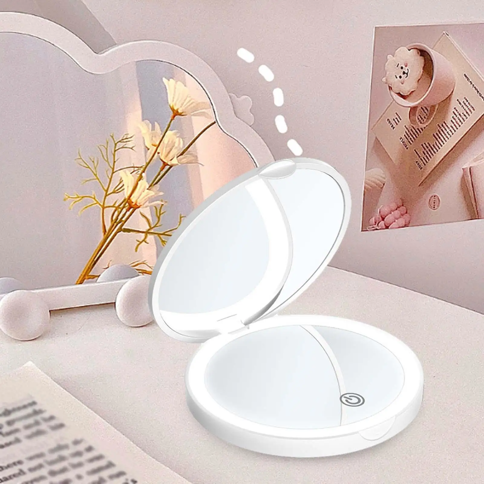 Lighted Travel Makeup Mirror with Light Dimmable 2x Magnification Pocket Mirror for Handbag Mother`s Day Gifts ValentineS Day