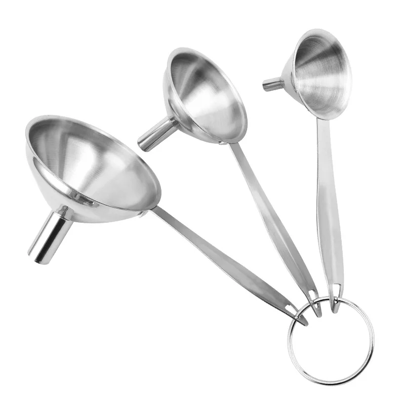 3 Pcs Stainless Steel Funnel Set Kitchen Small Oil Liquid Filter Dispenser Transferring Wine Spill Bar Home Kitchen Tools