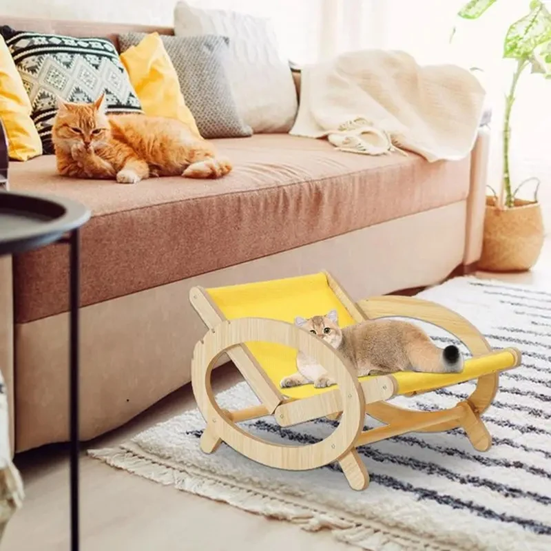 A85Z-Elevated Pet Bed Chair Cat Sleeping Climbing Frame Chair Adjustable Scratch Bed With Canvas Cover Scratch-Resistant