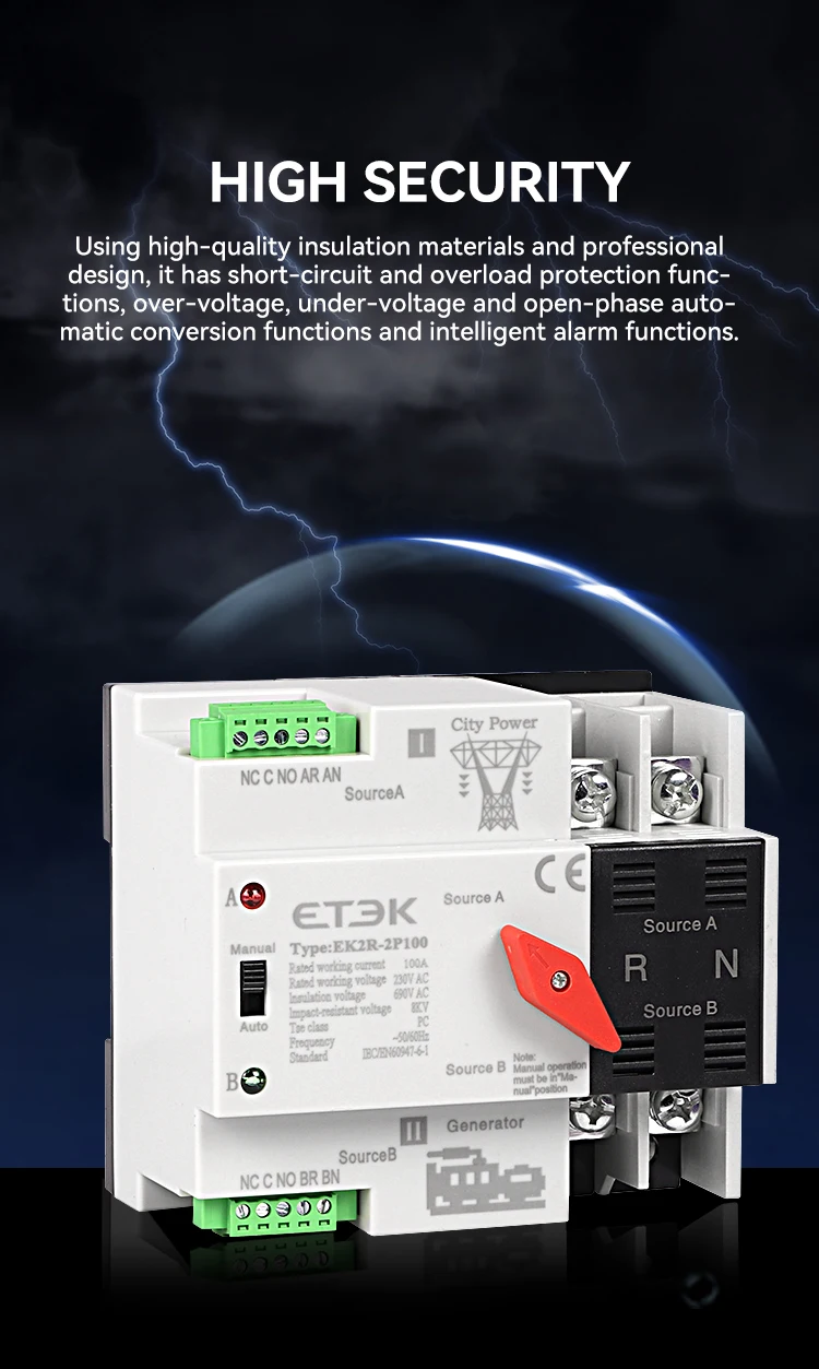 ETEC Single Phase 100A 220VAC PC class Automatic Transfer Switch City Grid-PV En