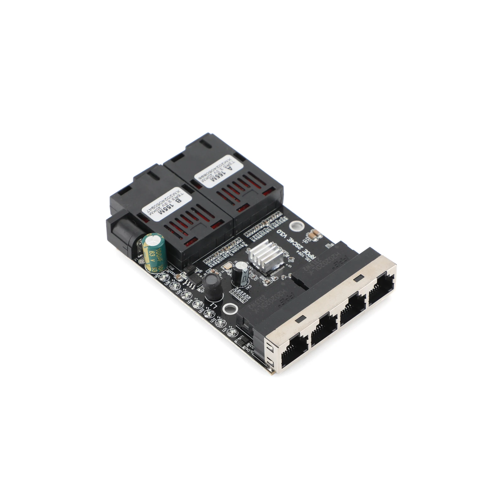 PCBA Board Fiber Optic Media Converter 100M 4 RJ45 to 2 SC A + B Optic Connector 1310nm/1550nm Ports 20KM Ethernet Switch Black fiber optical media converter