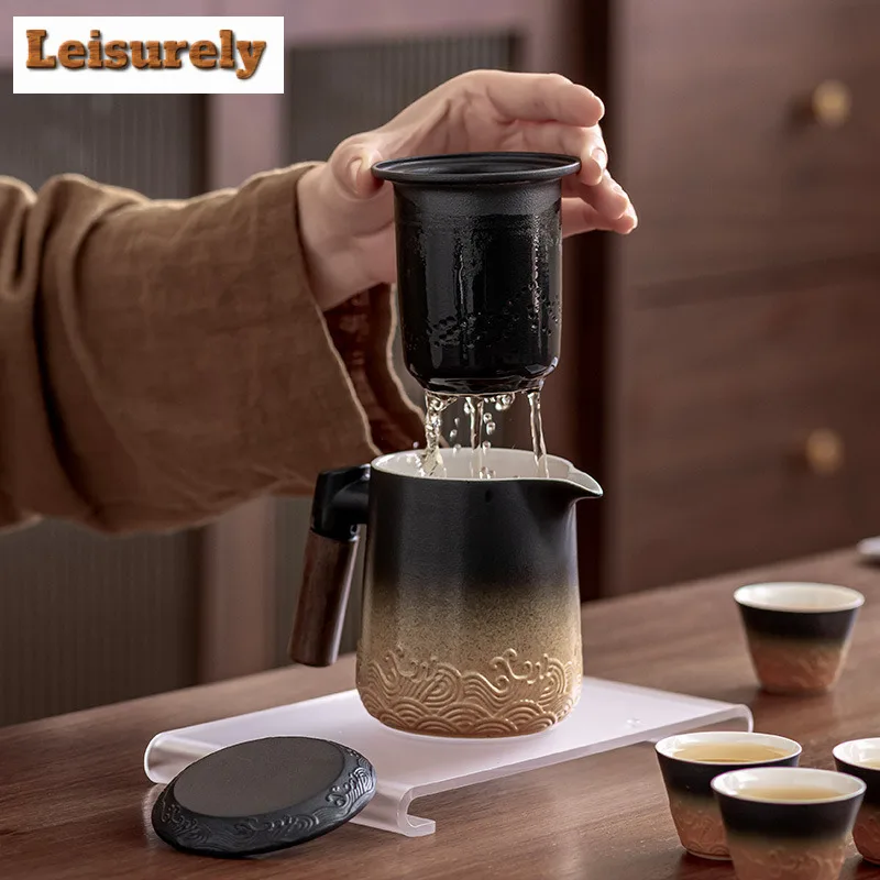 Creative Wave Poatable Travel Tea Set Kit Luxury 1 Pot 4 Cups Household Tea Making Filter Handle Mug Camping Stock Bags Supplies