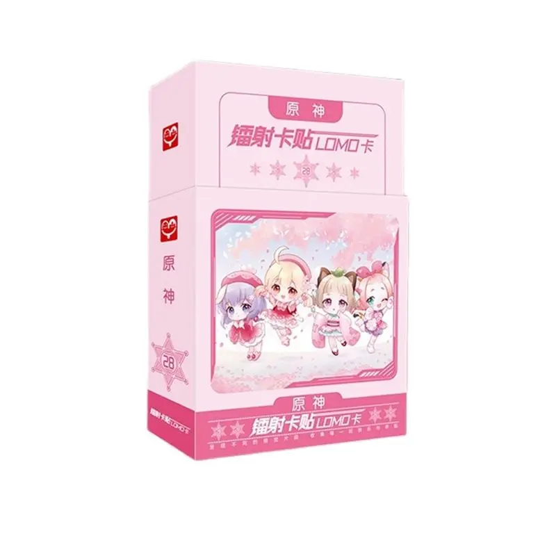 28 Pcs/Set Game Genshin Impact Laser Lomo Card Venti, Klee, Keqing Mini Greeting Cards Message Card Gift Stationery