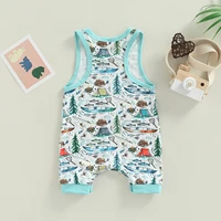 Citgeett Summer Infant Newborn Baby Boys Girls Sleeveless Patchwork Romper Animals Printed Snap Loose Fit Jumpsuit Clothes 3
