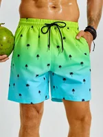 Summer Men's Beach Short Coconut Tree Drawstring Men's swim Trunks Elastic Waist 3D Print Gradient Breathable Short Streetwear 2