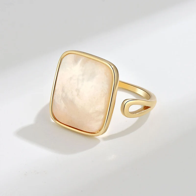 

Geometric Square Shell Silver Open Rings For Women Ladies Gold-plating Ring Trendy Anillos Party Gifts Fine Jewelry Accessories