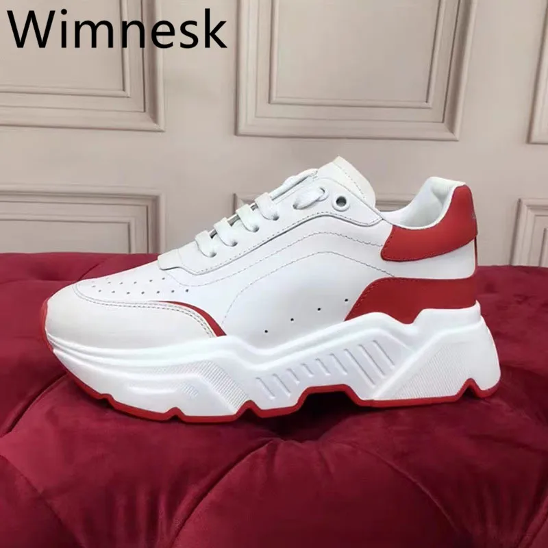 

Spring Autumn New Round Toe Lace Up Casual Shoes Woman Sneakers Thick Bottom Height Increase Real Leather Small White Shoes 2023