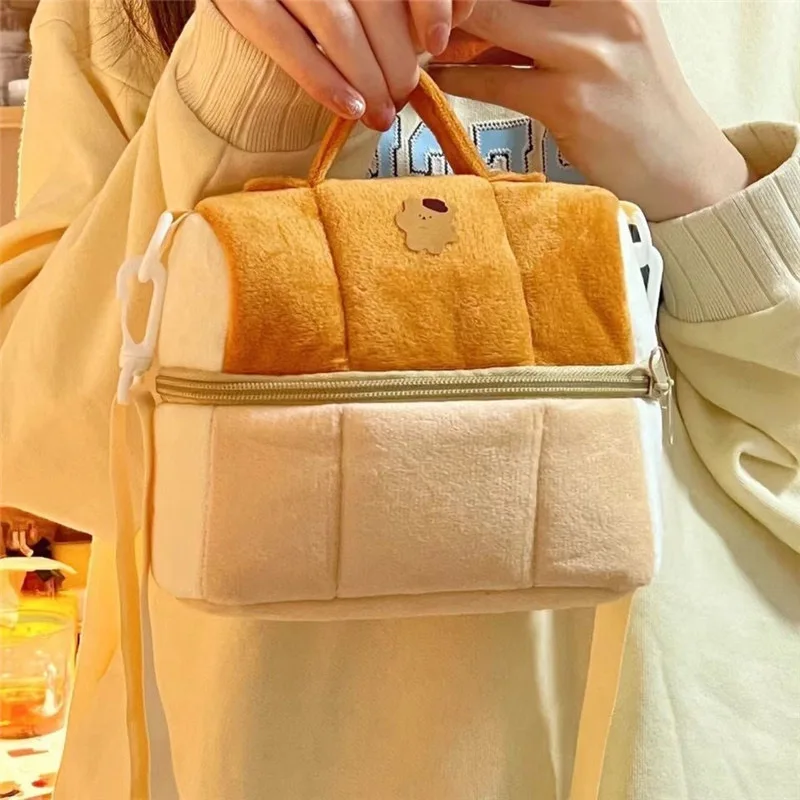 봉제 토스트 빵 다기능 메이크업 가방, 화장품 가방, 귀여운 카메라 가방, 휴대용 보관 가방, 간단한 휴대용 크로스 바디 백