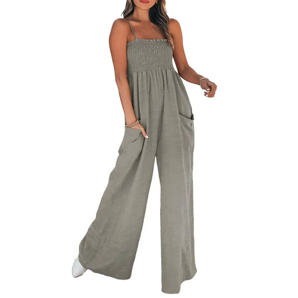 

2023 Women's Casual Loose Jumpsuit with Pockets Summer Sleeveless Boho Beach Romper Perfect for Women Wide-leg Trousers Romper