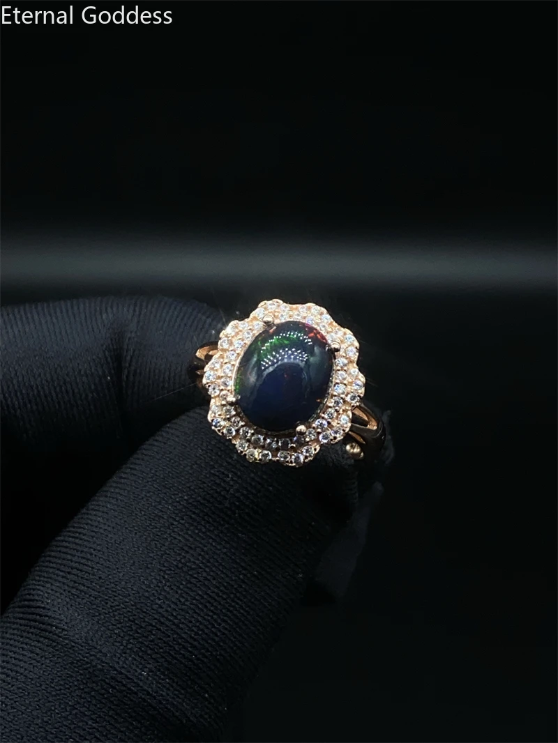 

Natural Black Opal Rings 8*10mm925 Color Oval Sterling Silver Rings Fashion Jewelry Wedding Rings Ladies Luxury Jewelry