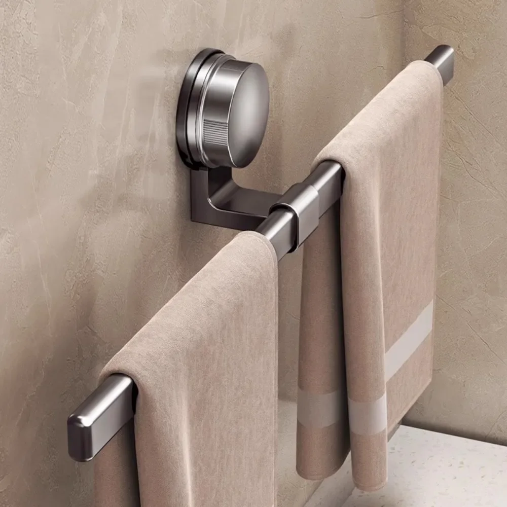 Aluminum Bathroom Towel Rack Suction Cup Installation Punch Free Towel Hanger Multi-function Removable Wall Mounted Balance Rod