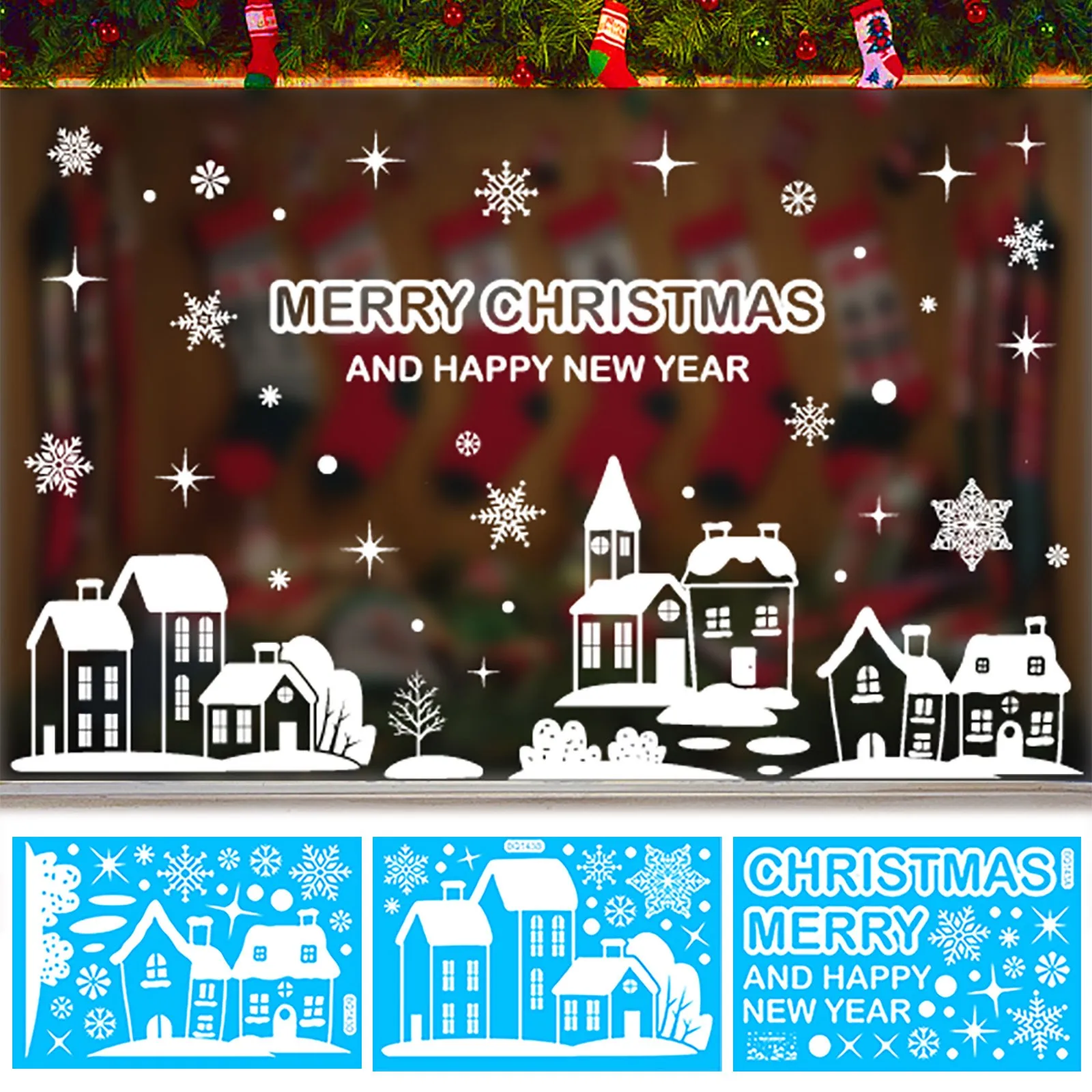 Snowflake Sticker Mall Window Sticker Wall Sticker Set Decorazione Natalizia Decoraciacion Hogar Party Decor Muslimatextisc.