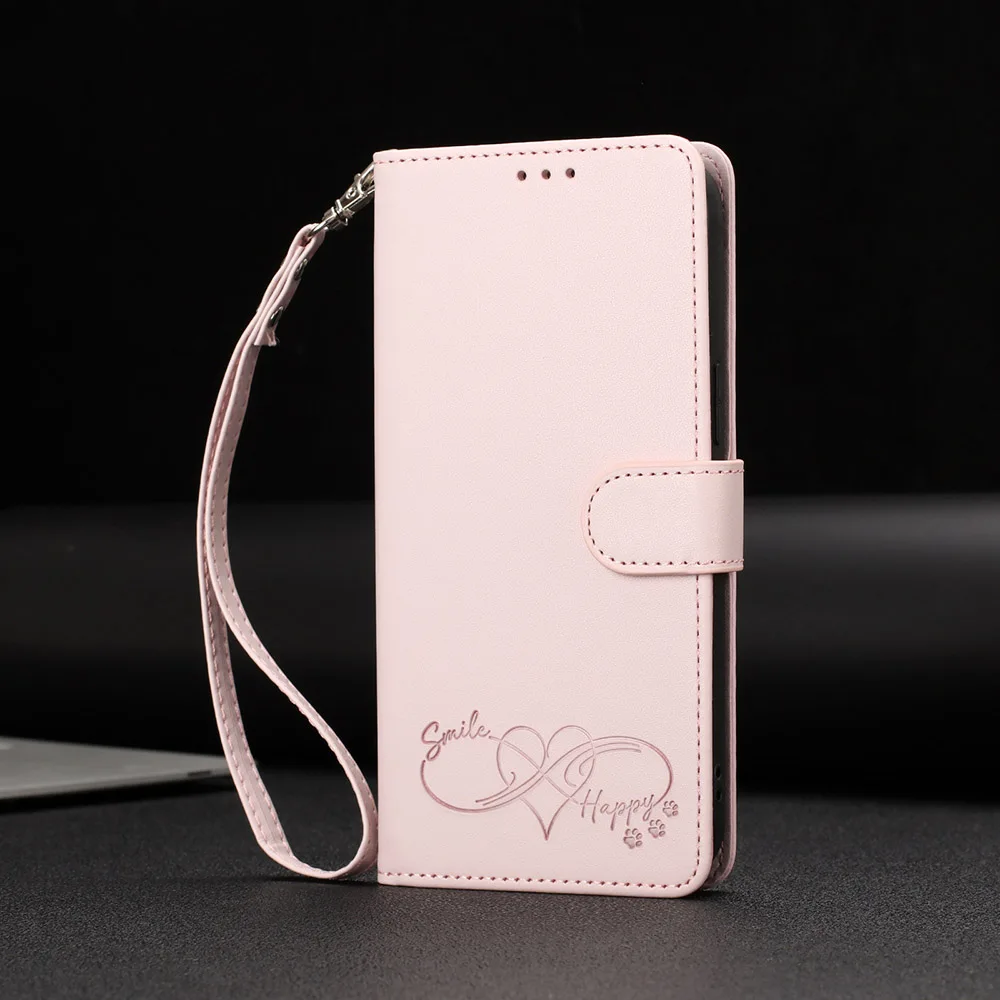 Leather Stand Flip Wallet Phone Cover with Card Holder and Strap