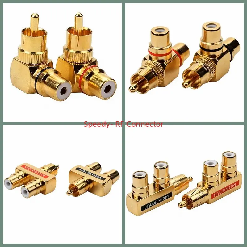 

RCA Male To RCA Female Lotus Connector Tee Type 3Way Splitter for AV Audio and Video Converter Adapter Gold Plated Copper Brass