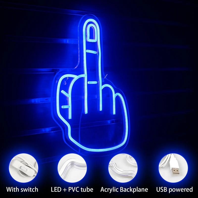 Wanxing Erect Middle Finger Funny Neon Sign Gym Wall Hanging LED