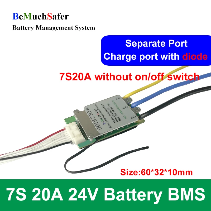 BeMuchSafer 7S 20A 24V 배터리 BMS 7S20A 분리형 포트 PCM 온/오프 스위치 온도 센서 포함 24V 7S BMS DIY 배터리 팩용