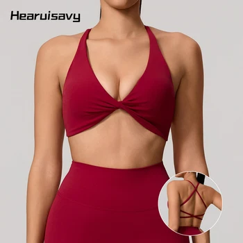 Hearuisavy Summer Sexy Gym Top Women Running Back Cross Yoga Bra Sports Bra Breathable Push Up Underwear Fitness Workout Top