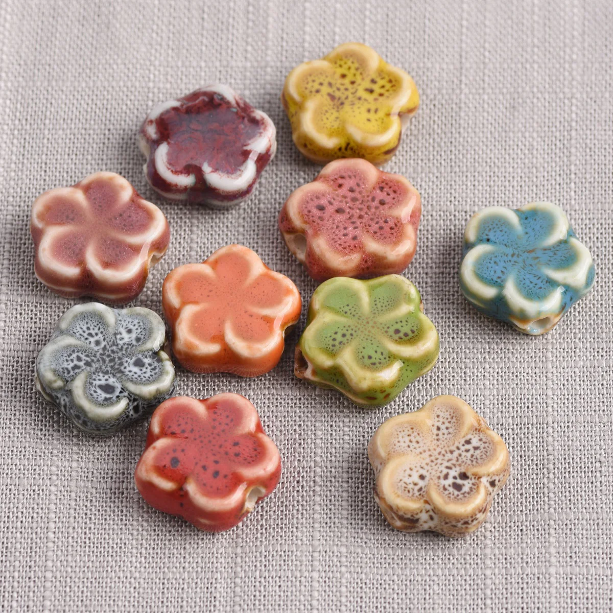 10pcs Flower 16mm Handmade Fancy Glaze Ceramic Porcelain Loose Spacer Beads Lot For Jewelry Making DIY Findings