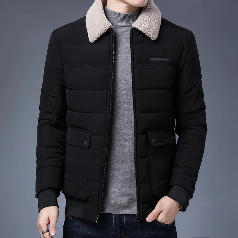 

Men's Casual Parkas Warm Winter Jacket Fur Collar Windproof Coats Fashion Outdoor Cotton-Padded Male Windbreaker Outwear