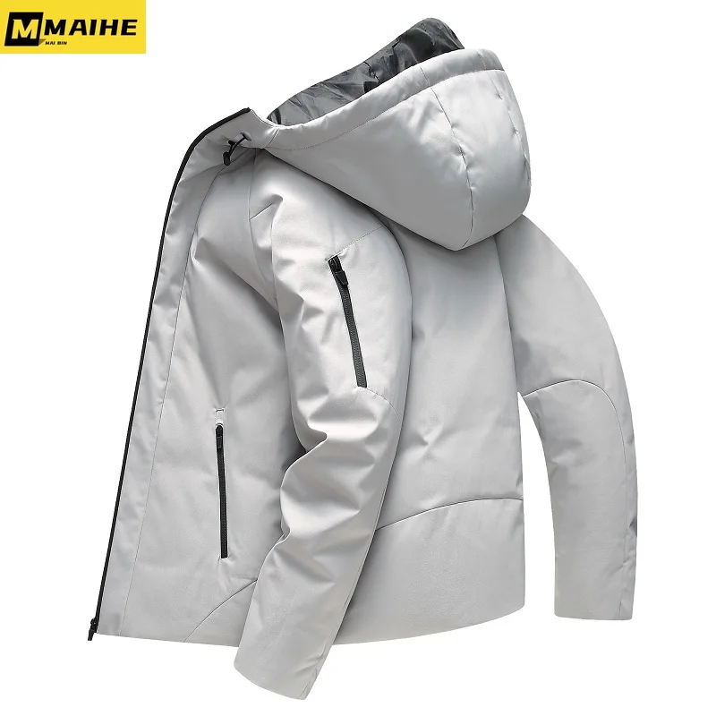 Winter Luxury Down Jacket Men's Short Solid Color Thickened Hooded 90 White Duck Down Warm Coat Unisex Waterproof Down Jacket