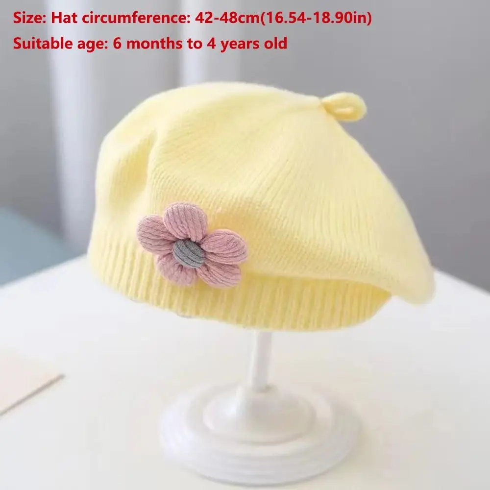 New Flower Baby Beret Hat Korean Princess Knitted Beanie Cap Artist Solid Color Artist Painter Caps For Infant Girls