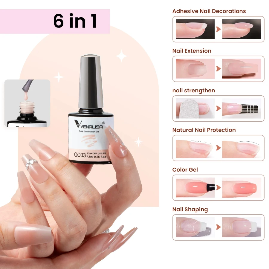 VENALISA 7,5 ml schnelle Konstruktion, halbtransparentes Gelee-Nagelgelpoliermittel, Soak-Off-Gel für den professionellen Einsatz – Detail 5