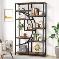 Bookshelf Industrial 5 Tier Etagere Bookcase, Freestanding Tall Bookshelves Display Shelf Storage Organizer 1