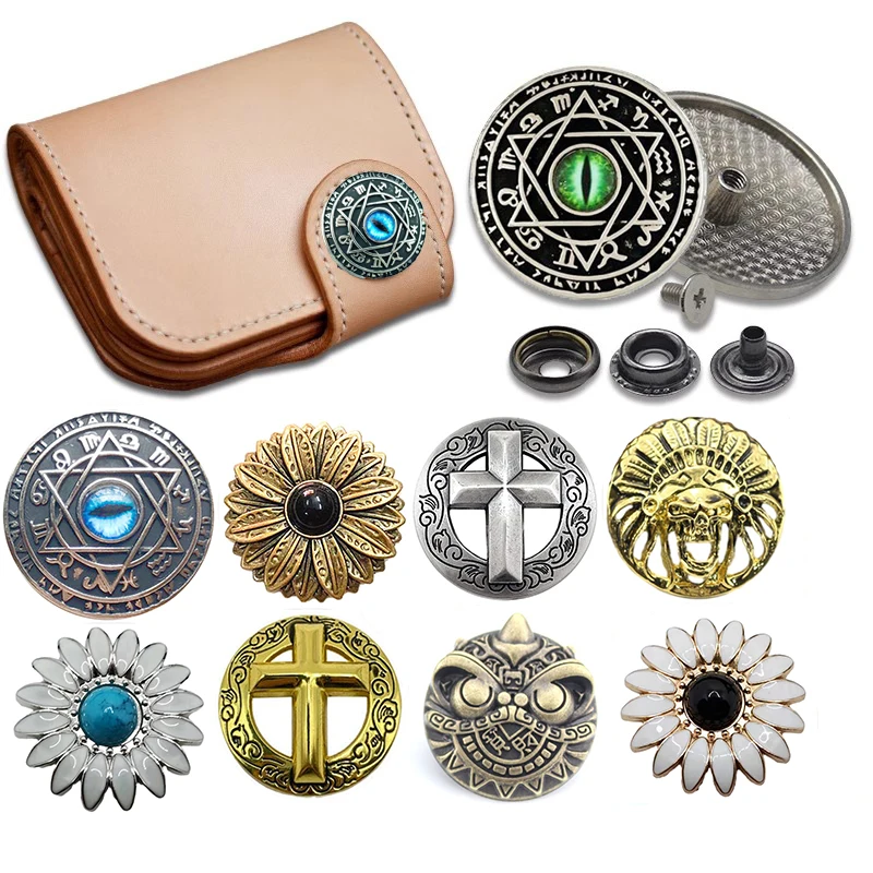 1 Set Button Metal Buttons Conchos Rivet Bead Decoration for Leathercraft Bag Snap Fastener Leather Sewing Accessories