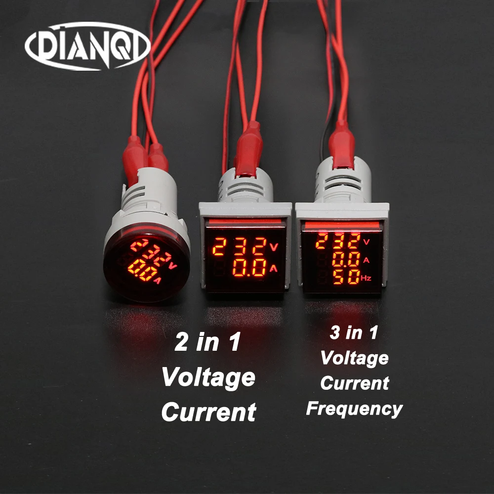 

22mm Digital 3in1 Voltage Indicator AC Ammeter Voltmeter Hz Current LED Meter Tester Signal Lights AC 60-500V colorful frequency