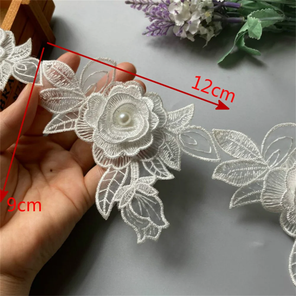 

10X Vintage White Polyester Pearl Flower Embroidered Lace Trim Ribbon Fabric Handmade DIY Garment Wedding Dress Sewing Craft New