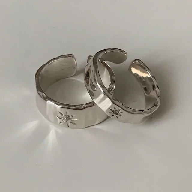 925 Sterling Sliver Star Rings Y2K Couple Zircon Star Open Ring for Women Men Wide Retro Figner Rings Lovers Gift Jewelry